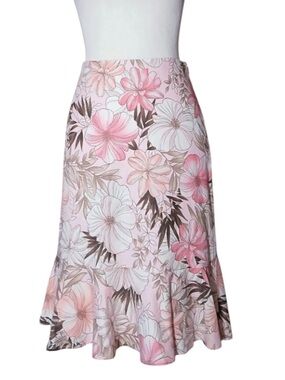 Loft Skirt Soft Ruffle/Pleat Detail Silk Blend Fully Lined Pink Floral Size 2
